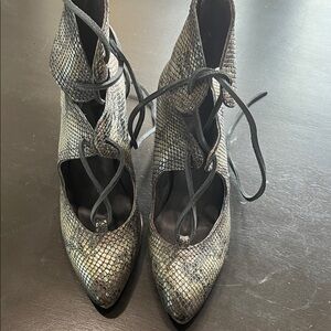 Freebird by Steven Snake-Print Lace-Up Pointed Heels - Green